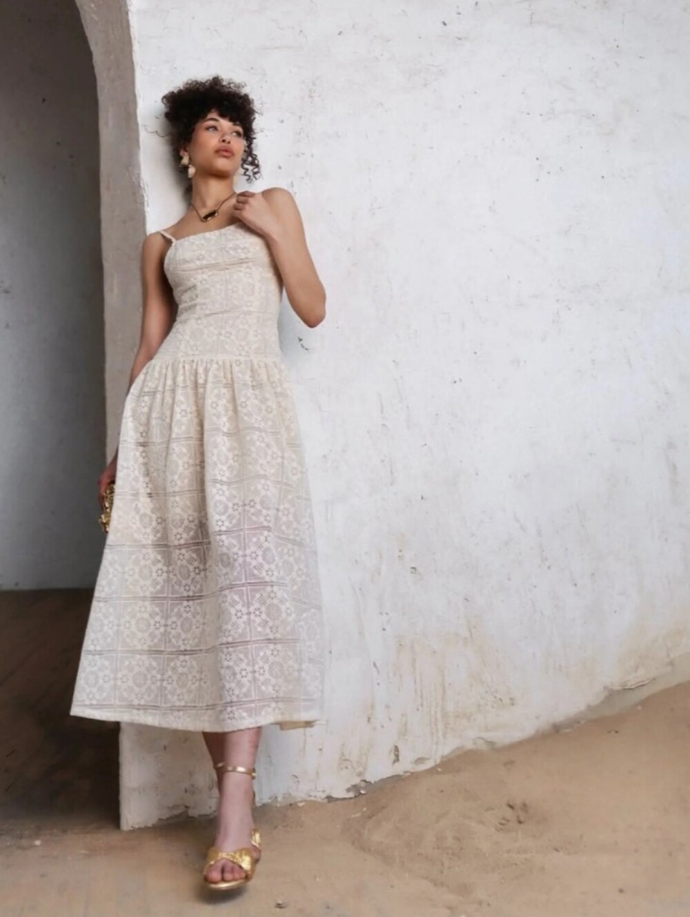 Avec Les Filles Ivory Lace Midi Dress